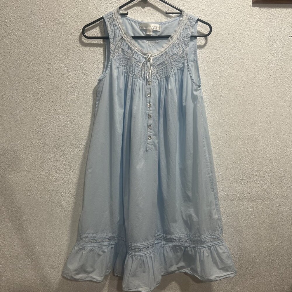 EILEEN WEST Blue‎ Light Night Gown Sleeveless size XS 100% Cotton NEW